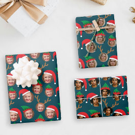 Navy Blue Christmas Crew Drei Foto Custom Geschenkpapier Set
