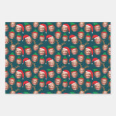 Navy Blue Christmas Crew Drei Foto Custom Geschenkpapier Set (Vorderseite)