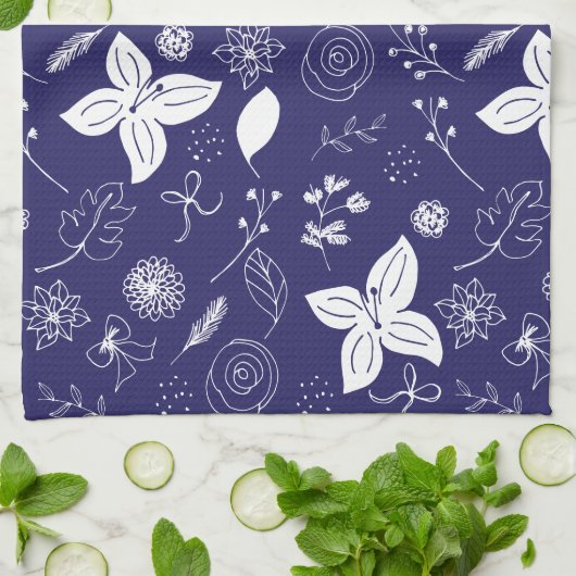 Navy Blue Christmas Geschirrtuch (Gefaltet)