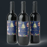 Navy Blue Christmas Santa Elf Snowman Gingerbread  Weinetikett<br><div class="desc">Festive Christmas Wine Bottle Labels.  Double Sided.  Personalize them with your own wording.  
(c) Somerset Fine Paperie</div>