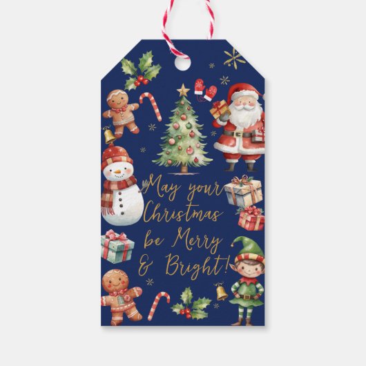 Navy Blue Christmas Santa Elf Snowman Gingerbrot Geschenkanhänger (Rückseite)