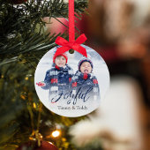 Navy Blue Christmas Snowflake Photo Custom Keramik Ornament