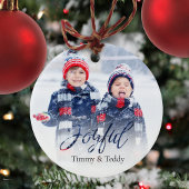 Navy Blue Christmas Snowflake Photo Custom Keramik Ornament