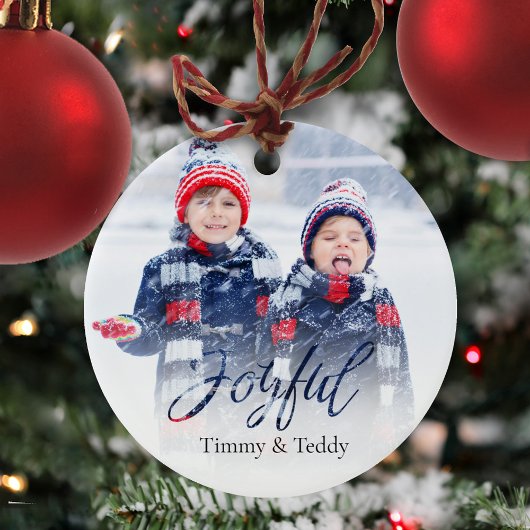 Navy Blue Christmas Snowflake Photo Custom Keramik Ornament