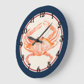 Navy Blue Circle Red Crab Große Wanduhr (Winkel)