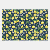 Navy Blue Citrus Lemon Floral Geschenkpapier Set (Vorderseite)