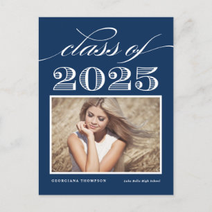 Navy Blue Class 2024 Script Foto Abschluss Postkarte