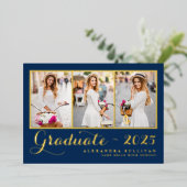 Navy Blue Class 2025 Foto Collage Abschluss Folieneinladung (Stehend vorne)