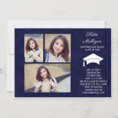 Navy Blue Class of 2022 4 Foto Graduation Party Einladung (Vorderseite)