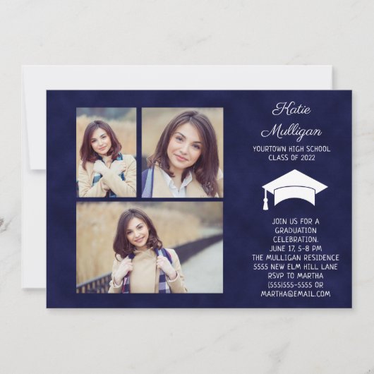 Navy Blue Class of 2022 4 Foto Graduation Party Einladung (Vorderseite)