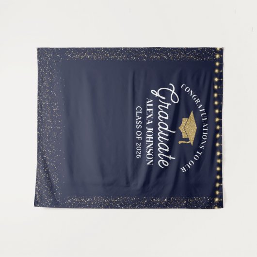 Navy Blue Class Of 2026 Graduation Backdrop Wandteppich (Vorderseite (Horizontal))