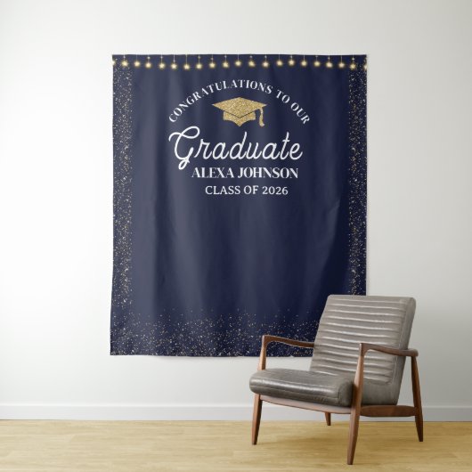 Navy Blue Class Of 2026 Graduation Backdrop Wandteppich (Beispiel)