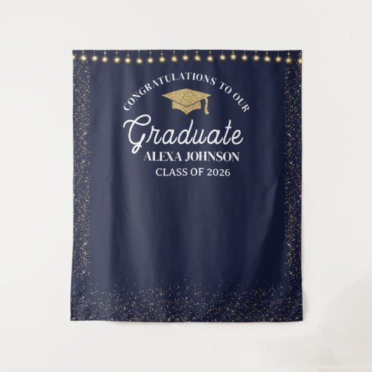 Navy Blue Class Of 2026 Graduation Backdrop Wandteppich (Vorderseite)