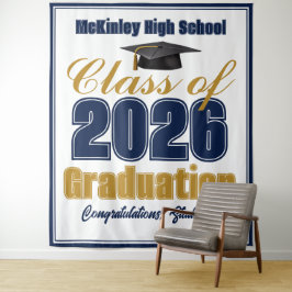 Navy Blue Class of 2026 Graduation Photo Booth Wandteppich