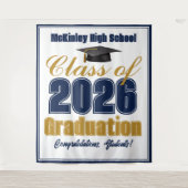 Navy Blue Class of 2026 Graduation Photo Booth Wandteppich (Vorderseite)