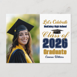 Navy Blue Class of 2026 Photo Graduation Party Einladungspostkarte