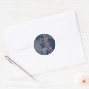 Navy Blue Classic Calligraphy Monogram Foto Runder Aufkleber