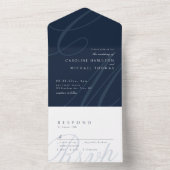 Navy Blue Classic Elegance-Kalligraphie-Monogramm All In One Einladung (Innen Boden)
