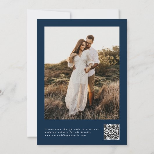 Navy Blue Classic Foto Save the Date QR Codes (Rückseite)