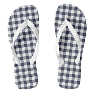 Navy Blue Classic Gingham Flip Flops Adult Badesandalen