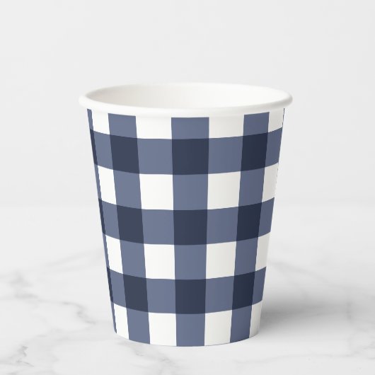 Navy Blue Classic Gingham Karo Kariert Pappbecher (Vorderseite)
