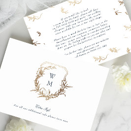 Navy Blue Classic Gold crest wedding details Begleitkarte