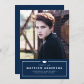 Navy Blue Classic Graduation Cap Foto Abschluss Ankündigung (Vorne/Hinten)