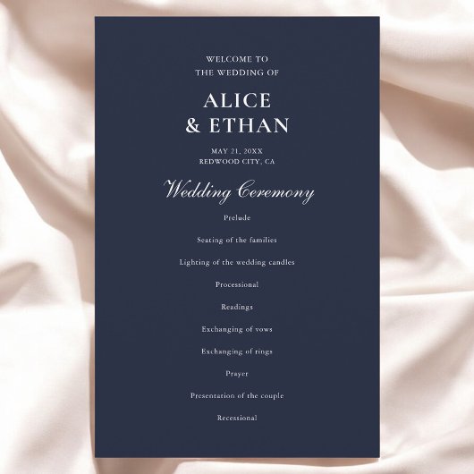 Navy Blue Classic Minimalistisch Wedding Program