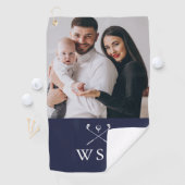 Navy Blue Classic Monogram Foto Golf Clubs Golfhandtuch (Insitu)