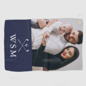 Navy Blue Classic Monogram Foto Golf Clubs Golfhandtuch (Horizontal)