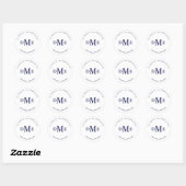 Navy Blue Classic Monogram Rücksendeadresse Runder Aufkleber (Blatt)