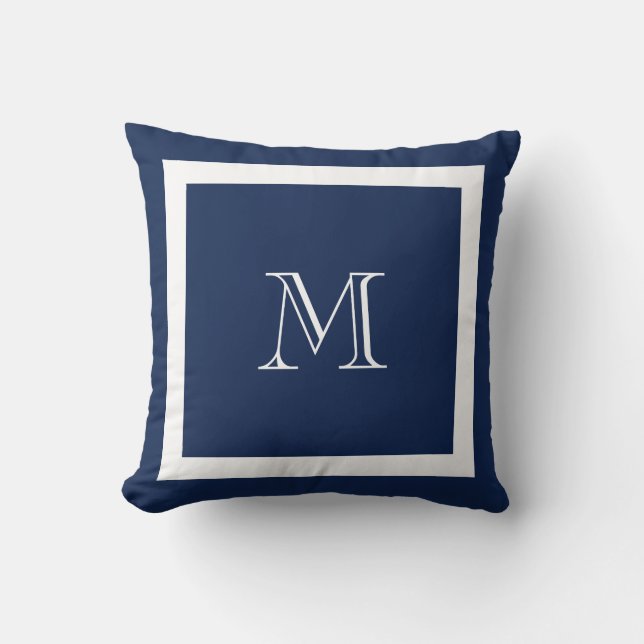 Navy Blue Classic Monogram Throw Pillow Kissen (Vorderseite)