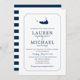 Navy Blue Classic Nantucket Island Map Wedding Einladung