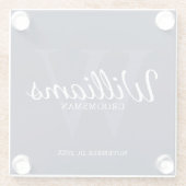 Navy Blue Classic Script Personalisierte Trauzeuge Glasuntersetzer (Rückseite)