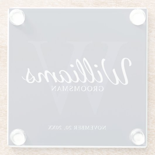 Navy Blue Classic Script Personalisierte Trauzeuge Glasuntersetzer (Rückseite)