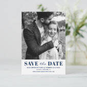 Navy Blue Classic Typografy Foto Save The Date (Stehend Vorderseite)