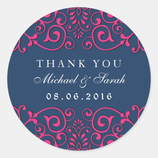 Navy Blue Classic Viktorianisch Swirl Floral Stick Runder Aufkleber (Vorderseite)