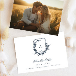 Navy Blue Classic Wappen Foto Save The Date