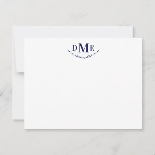 Navy Blue Classic Wheat 3 Initial Monogram Mitteilungskarte