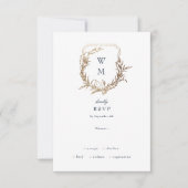 Navy Blue classic white Gold crest wedding RSVP Karte (Vorderseite)