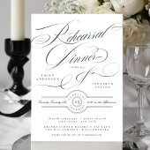 Navy Blue Classy Elegant Wedding Rehearsal Dinner Einladung