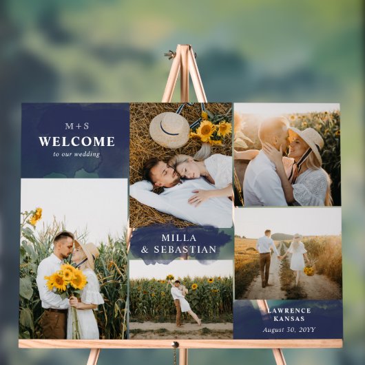 Navy Blue Clean Modern & 5 Foto Willkommen Acrylschild (Neutral)