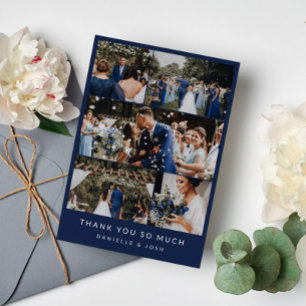Navy Blue Clean Wedding Foto Collage Vielen Dank Dankeskarte