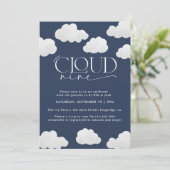 Navy Blue Cloud 9 Dusche modern stilvoll Einladung (Stehend Vorderseite)