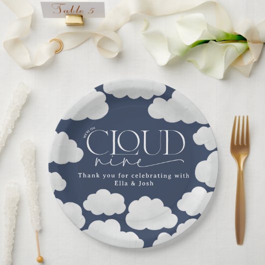 Navy Blue Cloud 9 Dusche modern stilvoll Pappteller (Hochzeit)
