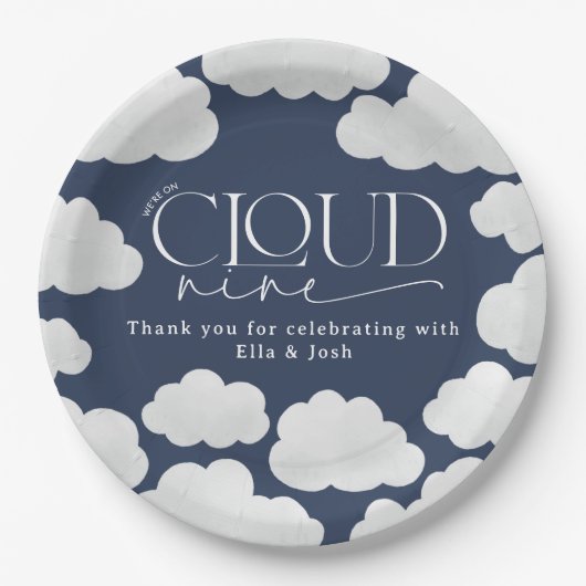 Navy Blue Cloud 9 Dusche modern stilvoll Pappteller (Vorderseite)