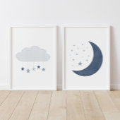 Navy Blue Cloud and Moon Boy Kinderzimmer Deco Bilderwand Sets