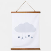 Navy Blue Cloud and Stars Boy Kinderzimmer Wandteppich Mit Holzrahmen (Vorderseite)