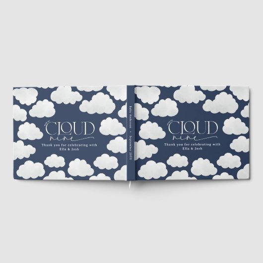 Navy Blue Cloud Nine Baby Shower Moderne Minimal Gästebuch (Voll)