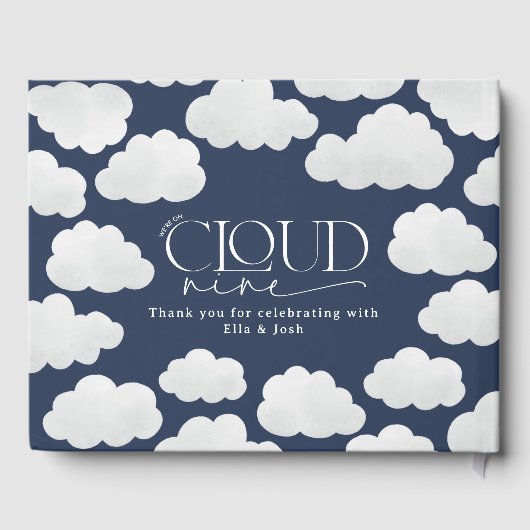 Navy Blue Cloud Nine Baby Shower Moderne Minimal Gästebuch (Rückseite)
